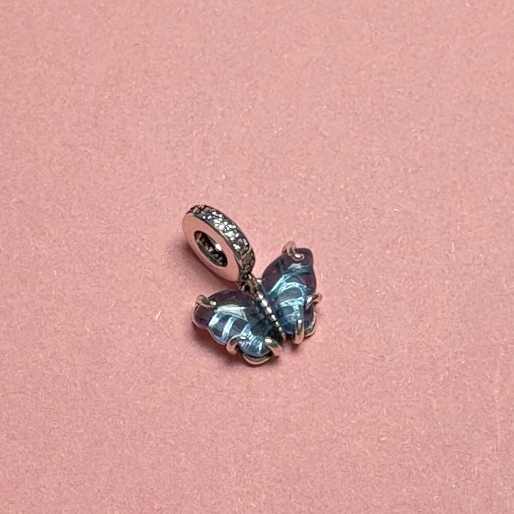 Pandora Blue Murano Glass Butterfly Dangle Charm